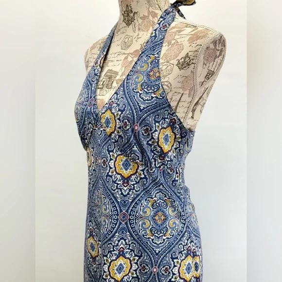 TOMMY HILFIGER  Blue and Yellow paisley Backless Dress size 4 - Picture 4 of 14